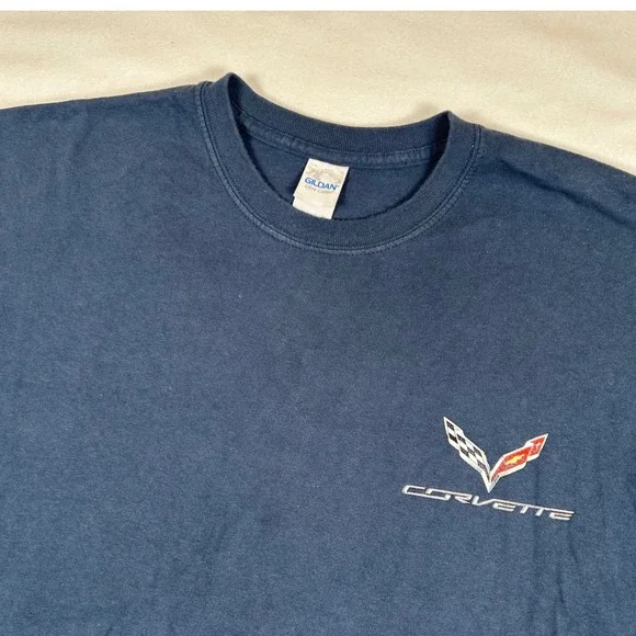 Gildan Corvette C7 Graphic T-Shirt Mens XL Navy Blue American Flag Chevy Racing - Picture 3 of 7